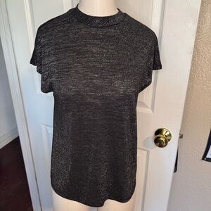 H&M Black Metallic Blouse high neckline short sleeved brand new with tags